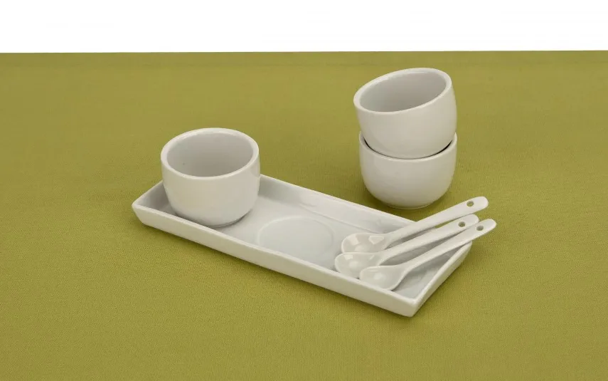 MPLCo Biały zestaw ceramiczny do dipów taca + 3 miski Sale
