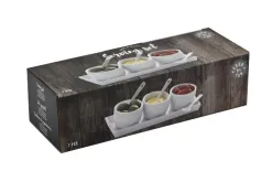 MPLCo Biały zestaw ceramiczny do dipów taca + 3 miski Sale