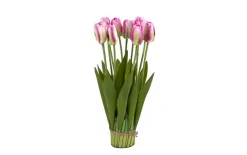 Art-Pol Bukiet 12 sztucznych tulipanów 38 cm różowo-białe Outlet
