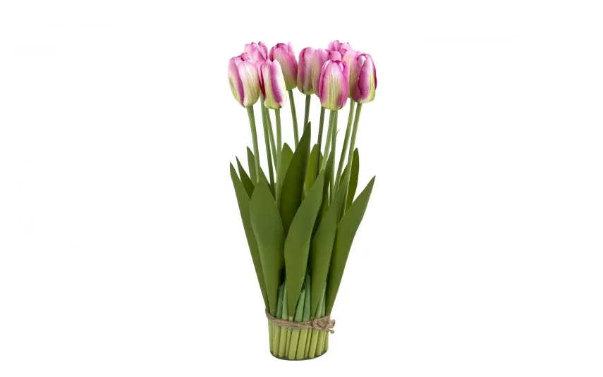 Art-Pol Bukiet 12 sztucznych tulipanów 38 cm różowo-białe Outlet