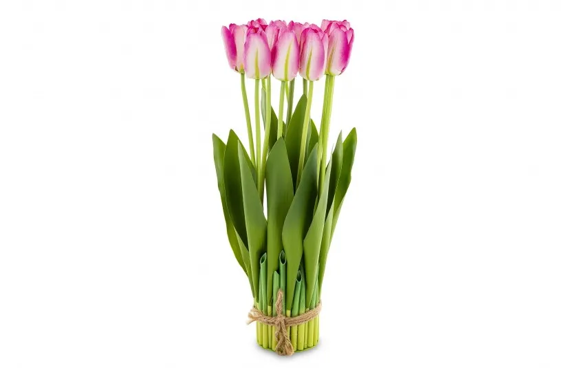 Art-Pol Bukiet 12 sztucznych tulipanów 38 cm różowo-białe Outlet