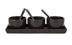 MPLCo Czarny zestaw ceramiczny do dipów taca + 3 miski Fashion