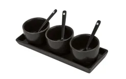 MPLCo Czarny zestaw ceramiczny do dipów taca + 3 miski Fashion