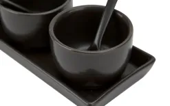 MPLCo Czarny zestaw ceramiczny do dipów taca + 3 miski Fashion