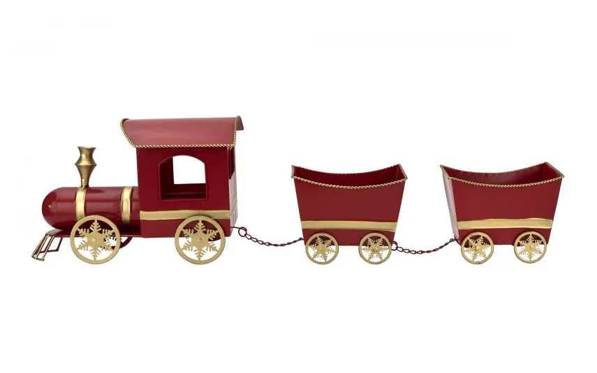 Ewax Duża Ozdoba metalowa Pociąg z 2 wagonami czerwony Discount