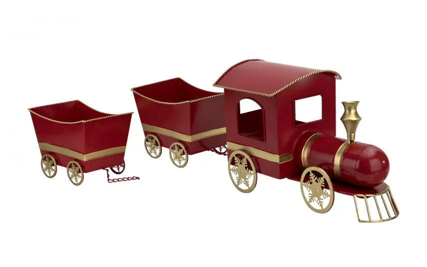 Ewax Duża Ozdoba metalowa Pociąg z 2 wagonami czerwony Discount