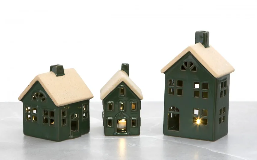 Art-Pol Figurka świecąca Domek ceramiczny zielony średni 8058 Outlet