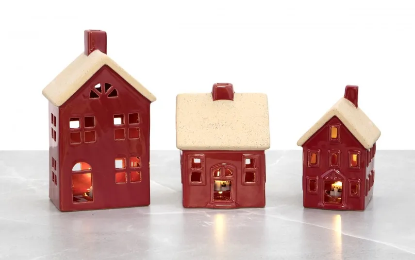 Art-Pol Figurka świecąca Domek ceramiczny czerwony średni 8056 Discount