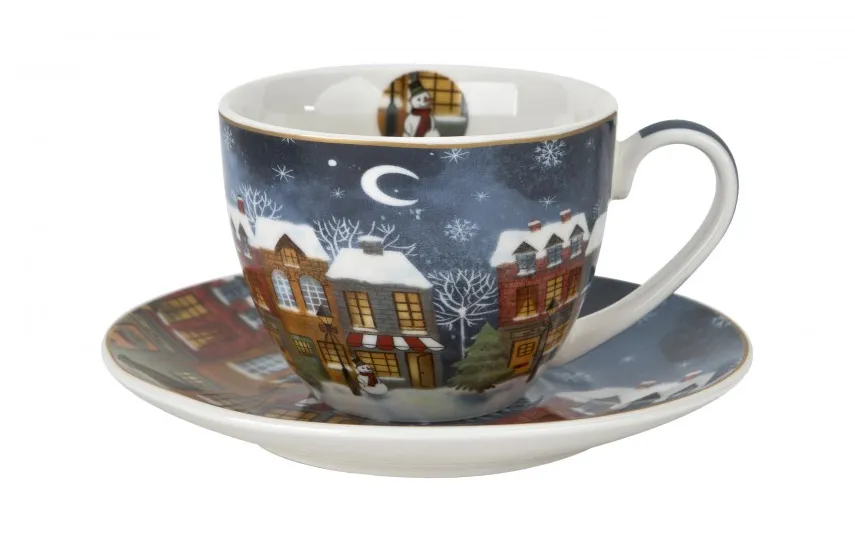 Duo Filiżanka porcelanowa 220 ml + spodek Christmas City Discount