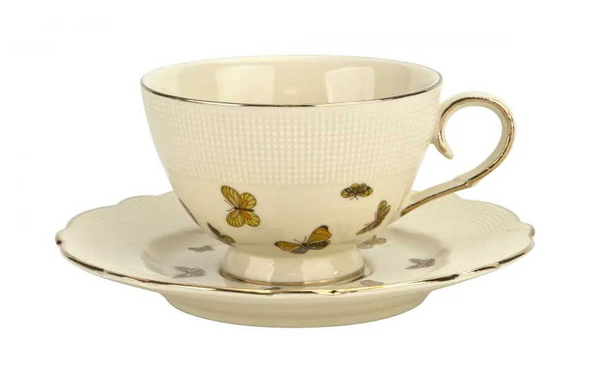 Duo Filiżanka porcelanowa 260 ml + spodek Motylki Clearance