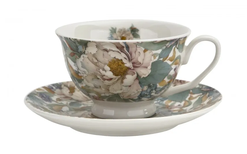Duo Filiżanka porcelanowa 250 ml + spodek Peony White Best