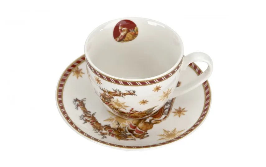 Duo Filiżanka porcelanowa 220 ml + spodek Santa on Sleigh Hot