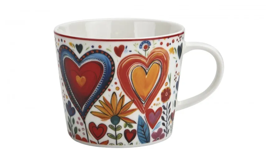 Duo Filiżanka porcelanowa 220 ml + spodek Kolorowe Serca 2 Outlet