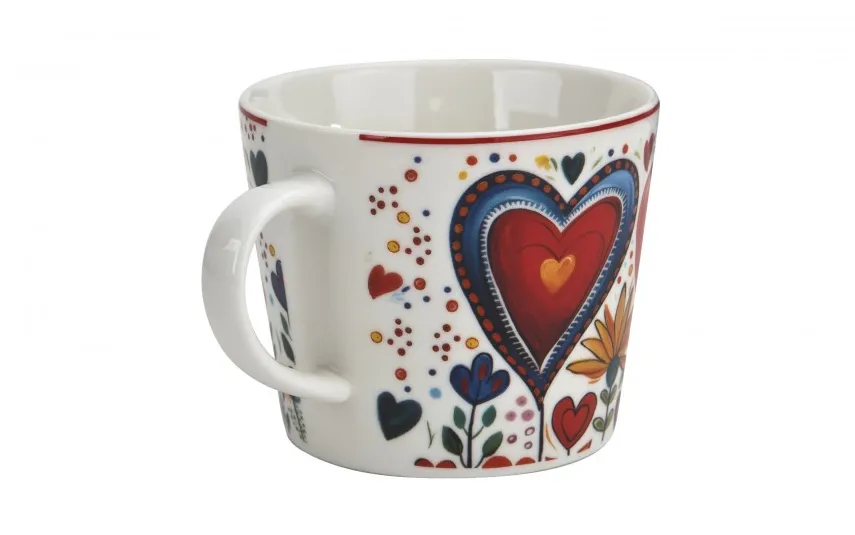 Duo Filiżanka porcelanowa 220 ml + spodek Kolorowe Serca 2 Outlet
