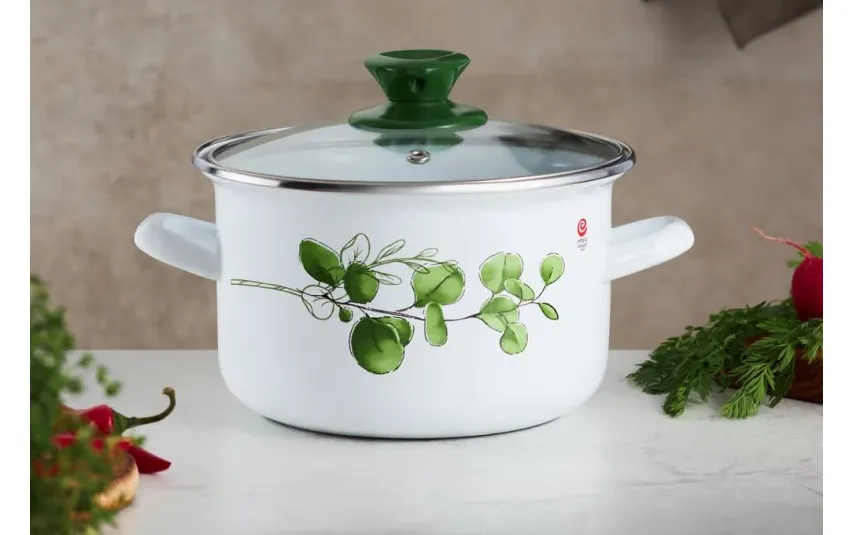 Emalia Olkusz Garnek emaliowany z pokrywką Eukaliptus 3,8 L Hot