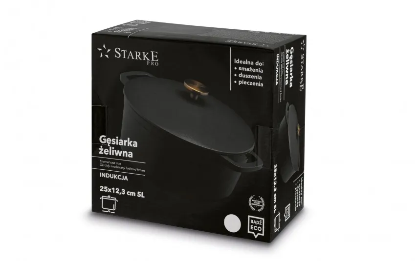 Starke PRO Gęsiarka żeliwna emaliowana 5 L okrągła czarna Fashion