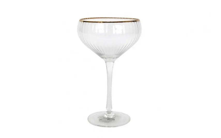 MPLCo Kieliszek do szampana 250 ml szeroki ryflowany Rim Gold New
