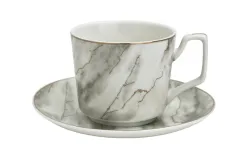 Veroni Komplet 6 filiżanek 250ml ze spodkami Marmur Clearance