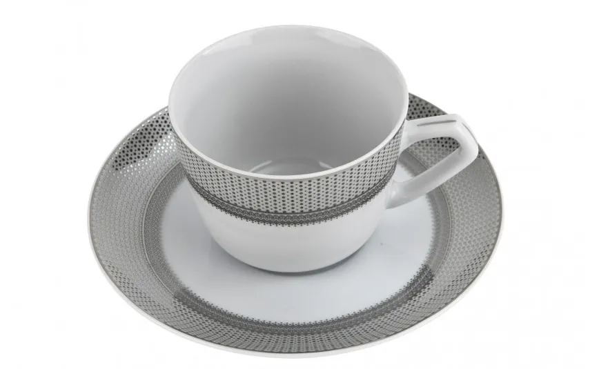 Cmielow Komplet 6 filiżanek 200ml ze spodkiem Amaro Silver Fashion