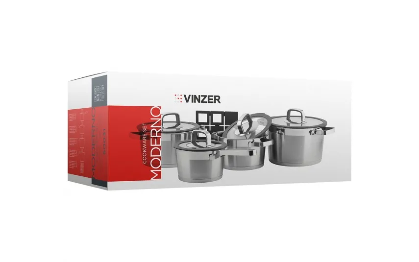 Vinzer Komplet 4 garnków + pokrywki i stojak Moderno 50031 New