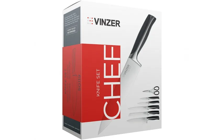 Vinzer Komplet 5 noży w bloku + nożyczki Chef 50119 Online