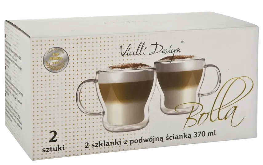 Vialli Design Komplet 2 szklanek termicznych 370 ml z podwójną ścianką Bolla New