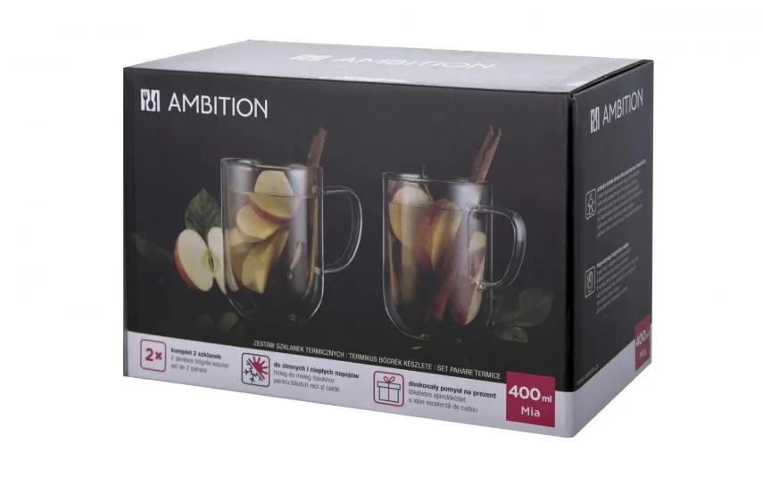 Ambition Komplet 2 Szklanek Termicznych 400 ml z podwójną ścianką Mia 96884 Hot