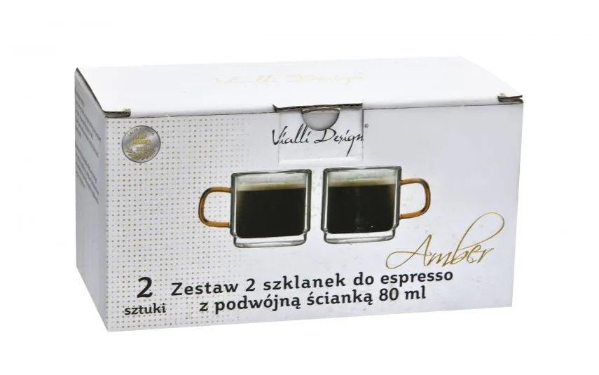 Vialli Design Komplet 2 szklanek termicznych do espresso z podwójną ścianką 80 ml Amber Best