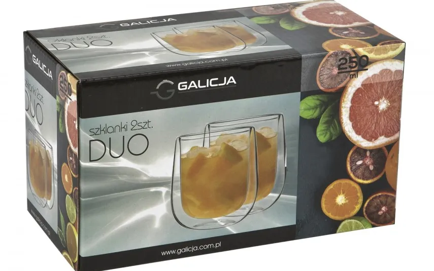 Galicja Komplet 2 szklanek termicznych 250 ml z podwójną ścianką Duo Hot