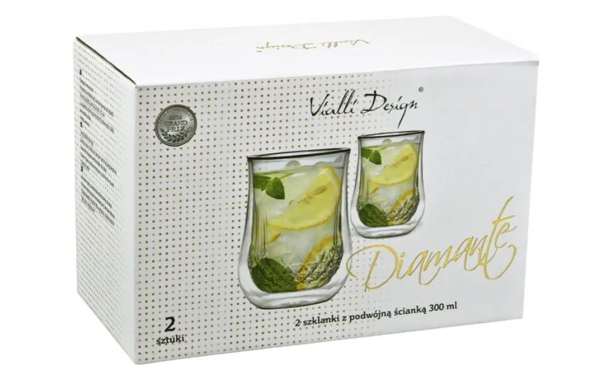 Vialli Design Komplet 2 szklanek termicznych 400 ml z podwójną ścianką Diva Best