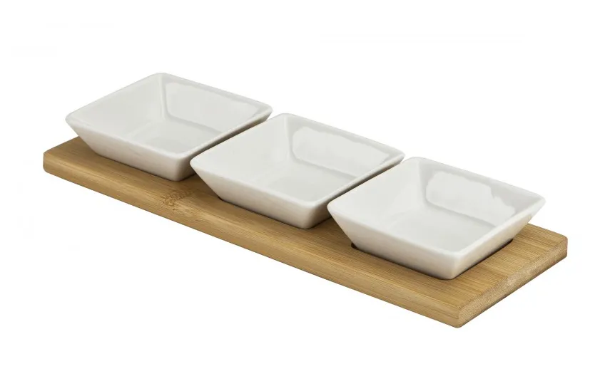 Inna Komplet do serwowania przystawek 3 kwadratowe miseczki + deska Hot