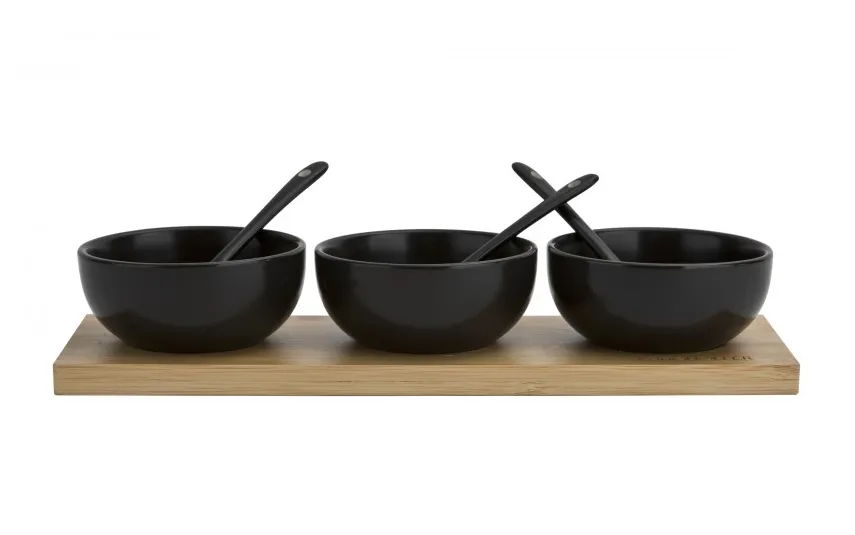 KingHoff Kpl. 3 miseczek + łyżka + deska do Dipów czarna Online