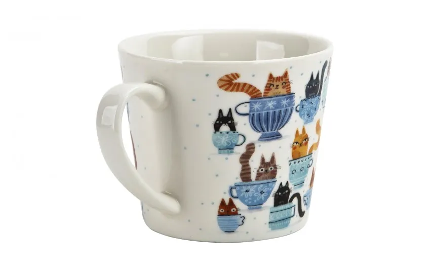 Duo Kubek porcelanowy 610 ml prosty Koty w filiżankach New