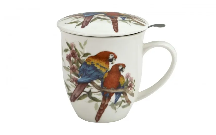 Duo Kubek porcelanowy 400 ml z zaparzaczem PAPUGI ARA Clearance