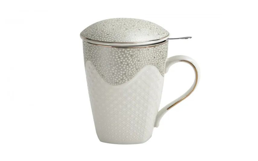 Veroni Kubek porcelanowy 430 ml z zaparzaczem Kropki Valentina 713019 Best