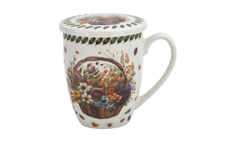 Duo Kubek porcelanowy 360 ml z zaparzaczem Kwiaty Polne Fashion