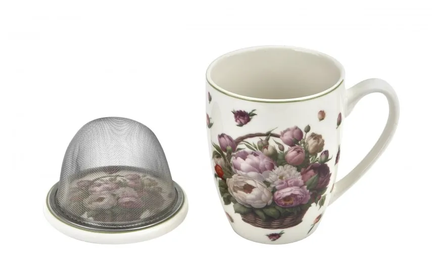 Duo Kubek porcelanowy 360 ml z zaparzaczem Kwiaty Piwonie Online