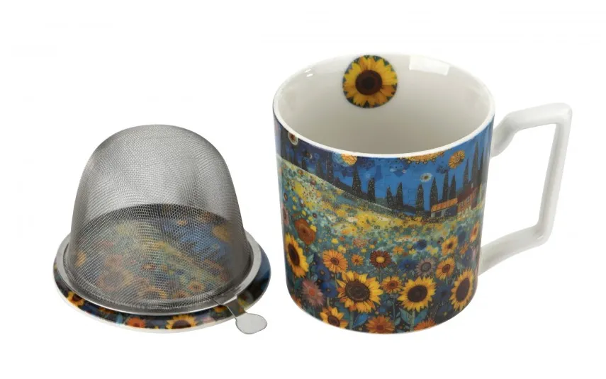 Duo Kubek porcelanowy 450 ml z zaparzaczem Modern Sunflower Field Clearance