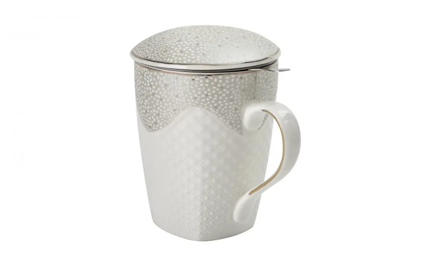Veroni Kubek porcelanowy 430 ml z zaparzaczem Kropki Valentina 713019 Best
