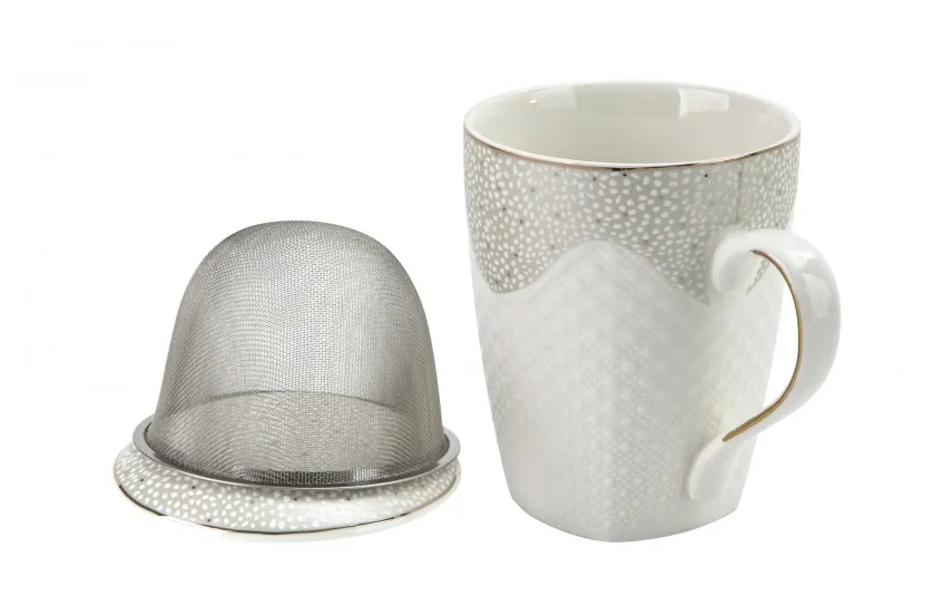 Veroni Kubek porcelanowy 430 ml z zaparzaczem Kwiatki Valentina 713019 Fashion
