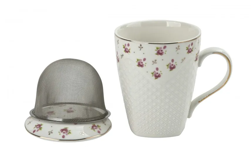 Veroni Kubek porcelanowy 430 ml z zaparzaczem Listki Valentina 713019 Best