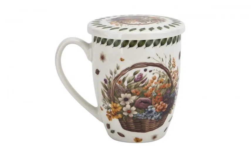Duo Kubek porcelanowy 360 ml z zaparzaczem Kwiaty Polne Fashion