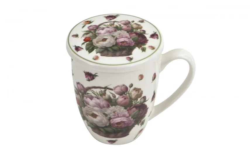 Duo Kubek porcelanowy 360 ml z zaparzaczem Kwiaty Piwonie Online