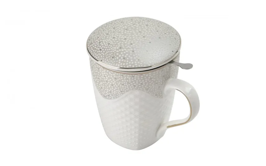 Veroni Kubek porcelanowy 430 ml z zaparzaczem Kwiatki Valentina 713019 Fashion