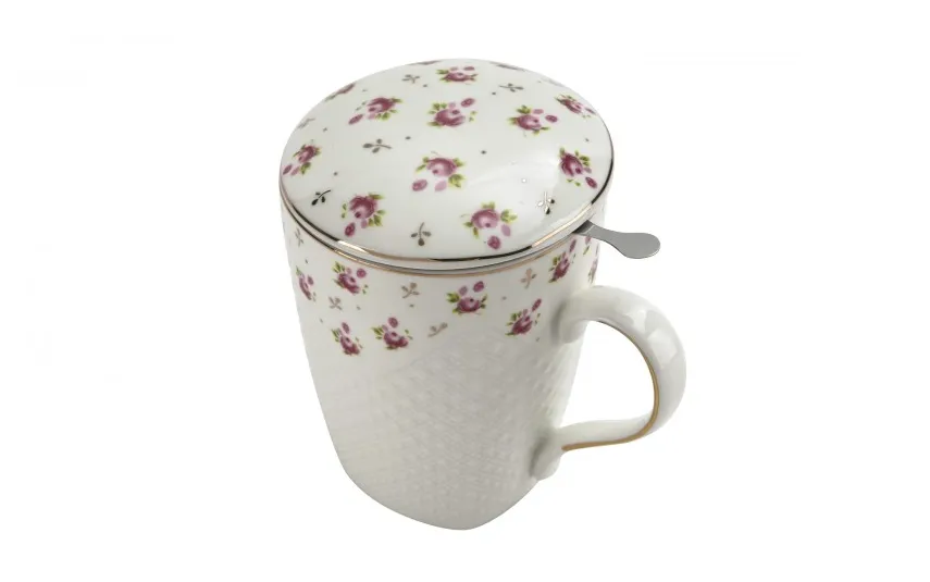 Veroni Kubek porcelanowy 430 ml z zaparzaczem Listki Valentina 713019 Best