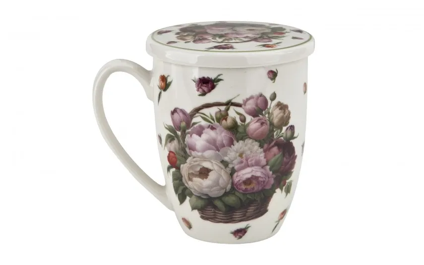 Duo Kubek porcelanowy 360 ml z zaparzaczem Kwiaty Piwonie Online