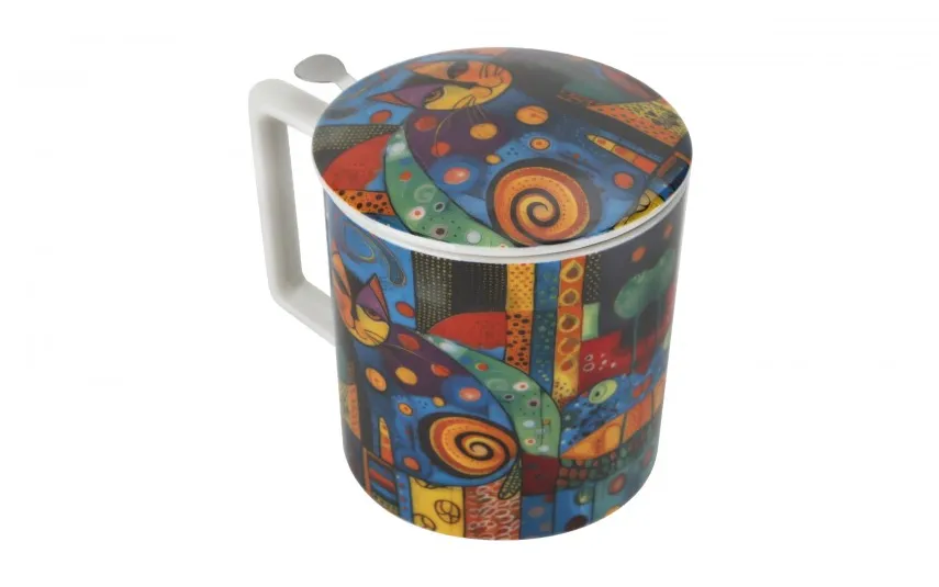 Veroni Kubek porcelanowy 430 ml z zaparzaczem Kropki Valentina 713019 Best