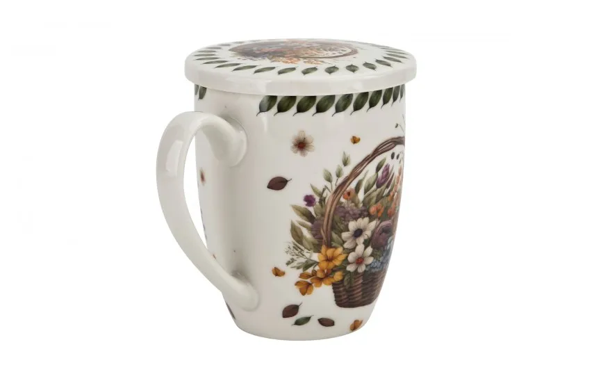 Duo Kubek porcelanowy 360 ml z zaparzaczem Kwiaty Polne Fashion