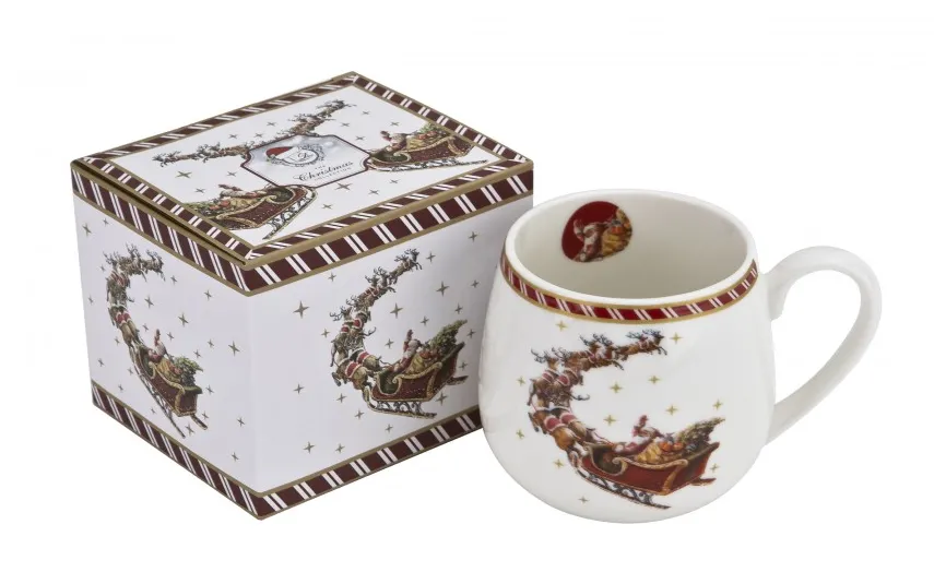 Duo Kubek porcelanowy baryłka 430ml SANTA ON SLEIGH New