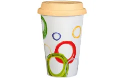 Witek Home Kubek porcelanowy 400ml Koła żółta pokrywa silikonowa Outlet